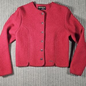 Vintage Geiger Tyrol Cardigan Jacket Women's 44 Red Boiled Wool Silver Buttons